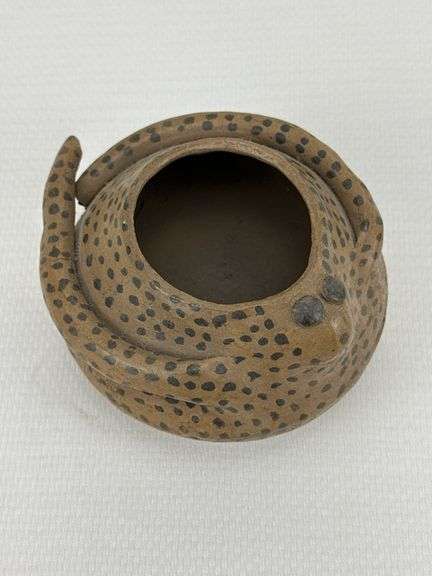 Handmade Pottery Bowl with Coiled Serpent Motif