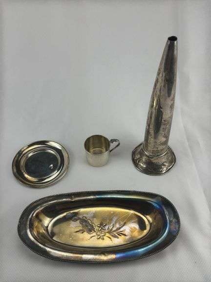 Silver trays, cup, fluted cone