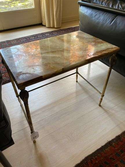 Antique brass and onyx side table 21”w x 13”d x 18”h