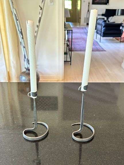 Pair of Hand-Forged Iron Candle Holders