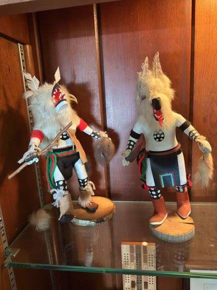 Pair of 11” signed White Wolfman Kachina Dolls