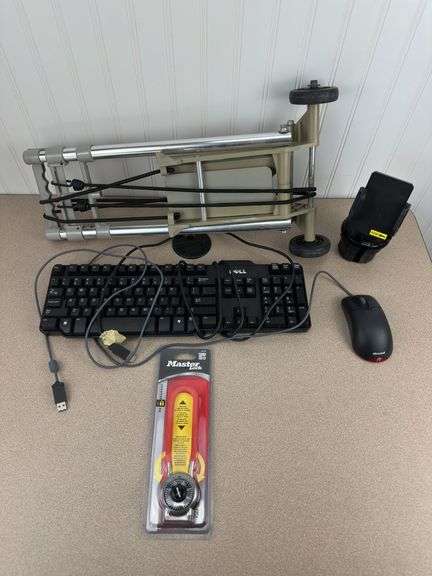 Keyboard, mouse, cupholder phone stand, folding caddy, new master lock