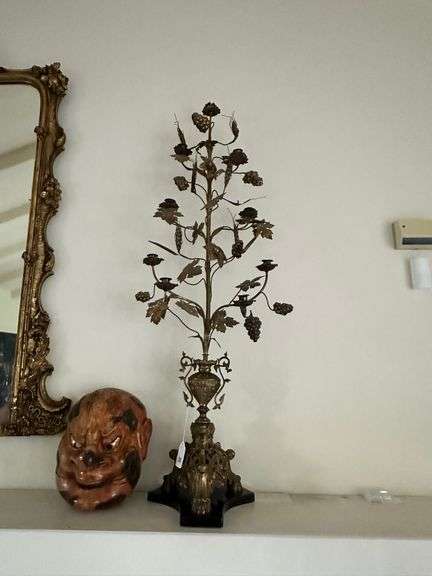 Pair ornate metal and brass 9 candle candelabra 52”h
