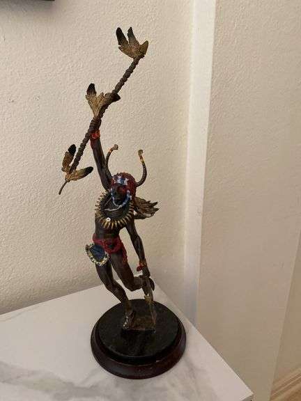 Spirit of the Grizzly Bear 17” cast iron Native American warrior by Franklin Mint artist R. F. Murphy image