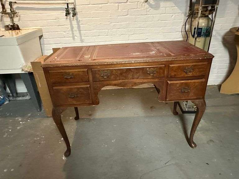 Vintage queen Ann writing desk with drawers in basement 42” l X 20” d X 30” h image