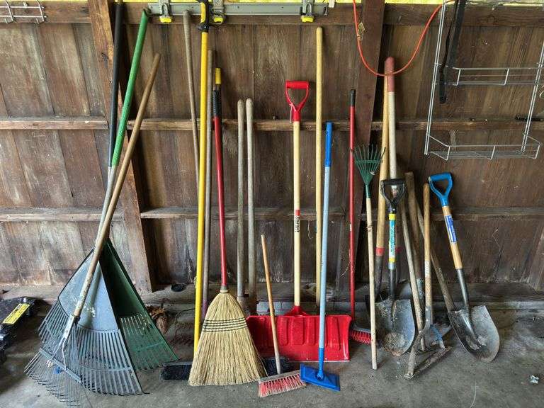 Misc yard hand tools, rakes, shovels image