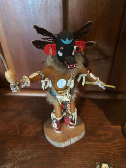 Signed 15” tall Hopi Kachina Doll, signed 9” Ogee Kachina doll