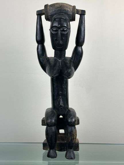 Carved African Seated Female Figure with Vessel