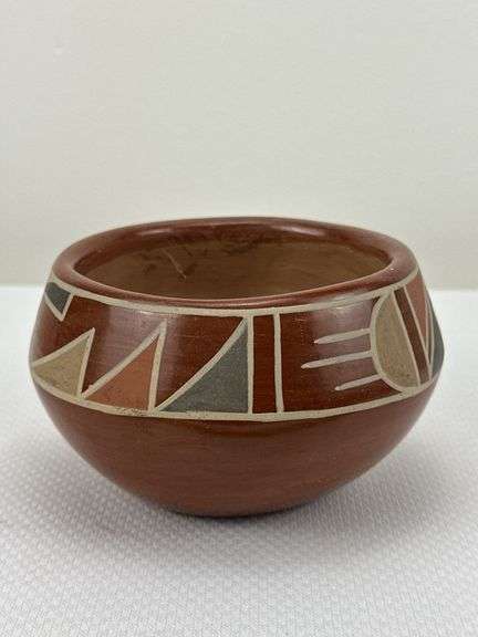 Southwestern Pueblo Pottery Bowl with Geometric Polychrome Design