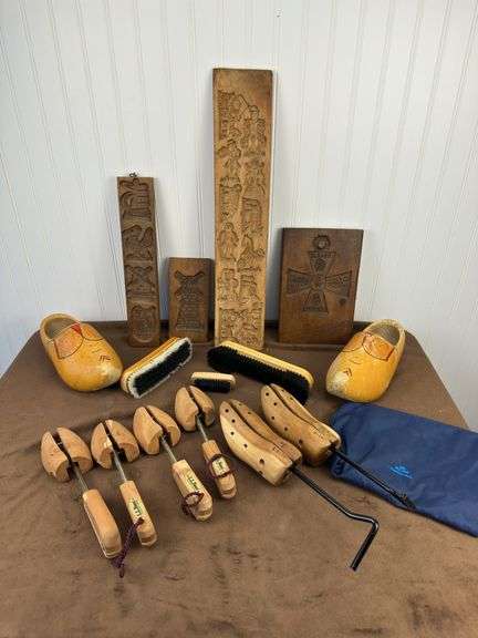 Dutch wood cookie boards, shoes, wood shoe stretchers