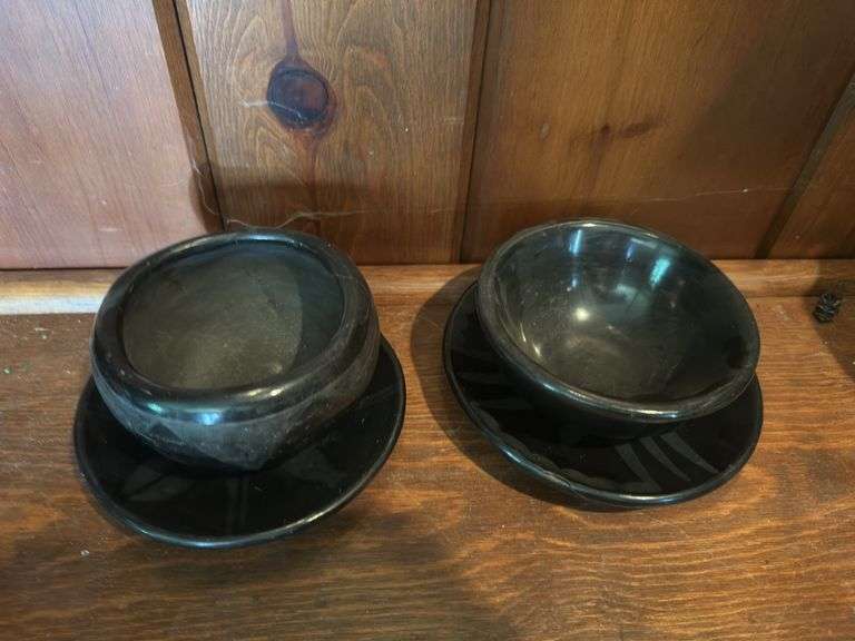 2 Maria Martinez Native American pottery bowls and saucers signed