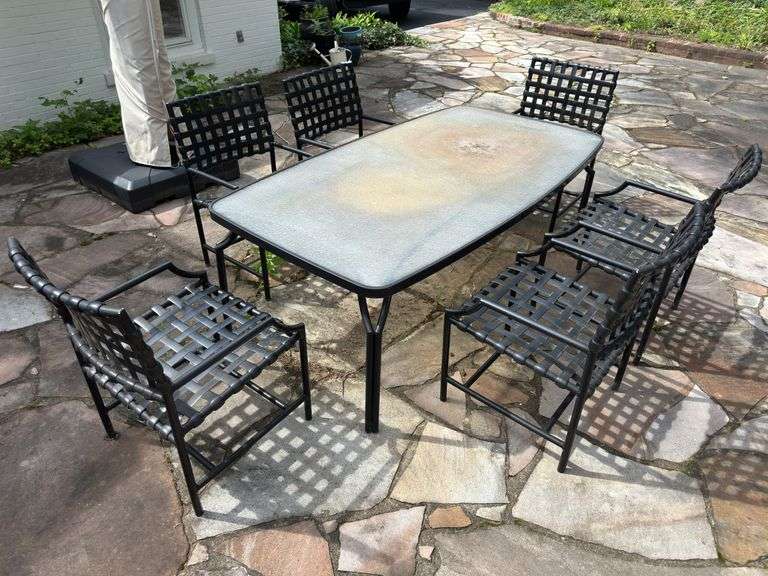 Brown Jordan patio table with lexan top and 6 chairs image