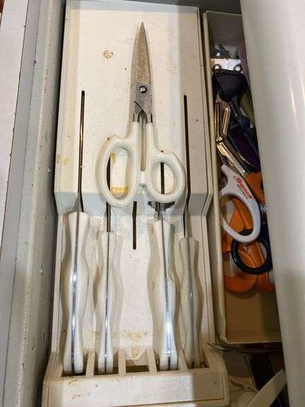 Cutco knives, hand towels, miscellaneous utensils and cleaning supplies image
