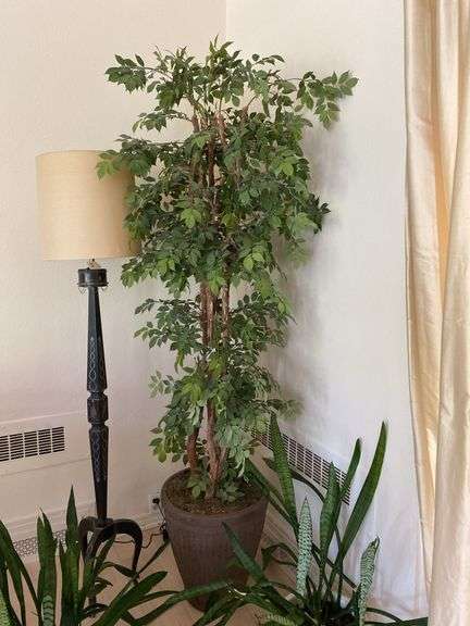 Artificial tree in large resin pot, 88” h