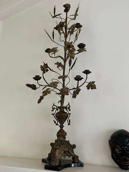 Pair ornate metal and brass 9 candle candelabra 52”h