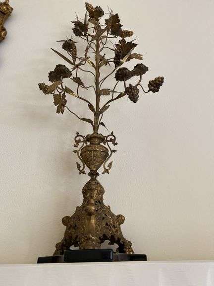Pair ornate metal and brass 9 candle candelabra 52”h