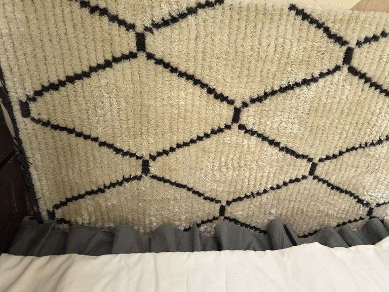 Alice cream/charcoal polyester rug  3’8” x 5’8” with fringe