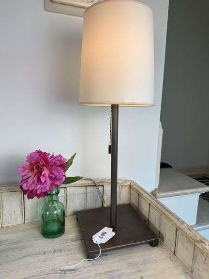 Heavy metal base 24” lamp, vase, books and candle