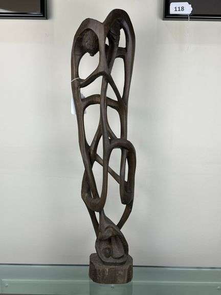 Hand-Carved Abstract Couple Sculpture with Decorative Accents