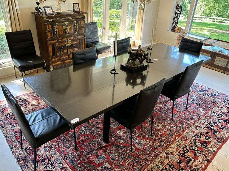Le Corbusier LC6 Dining Table with Custom Black Granite top, 8 Montis Leather Dining Chairs image
