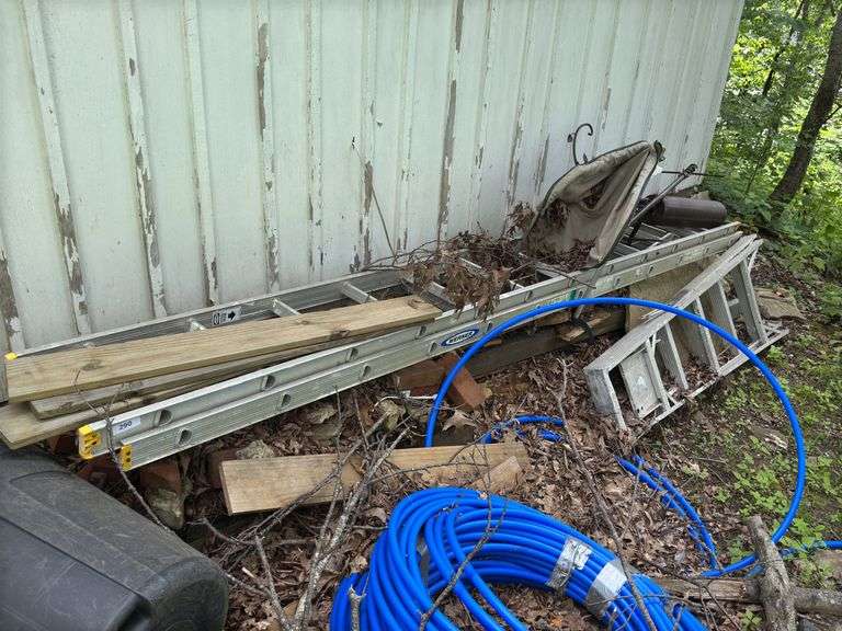 Ext. ladder, folding ladder, wheel barrel, Squirrel proof Shepards hook