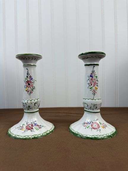 Pair of ceramic candlesticks hand painted Poland,  2  vases “Delft Hollander” “TIFFANY & Co.