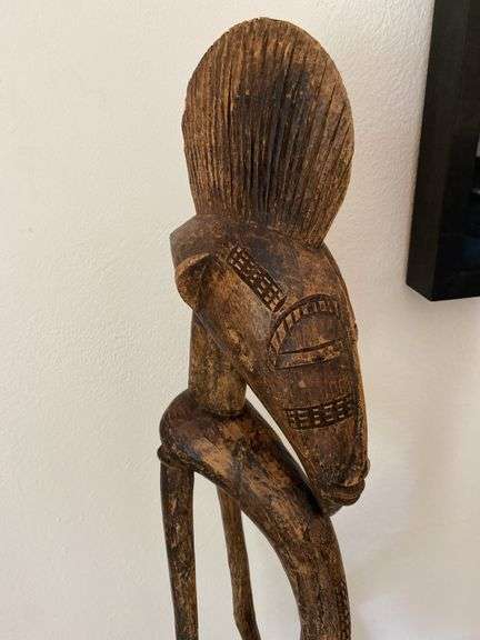 Primitive African wood carved 56” h statue