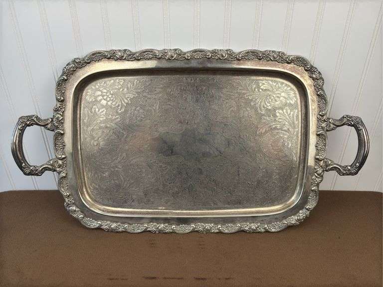 Oneida silver plated tea service set on 24.5” by 13.5” double handled tray