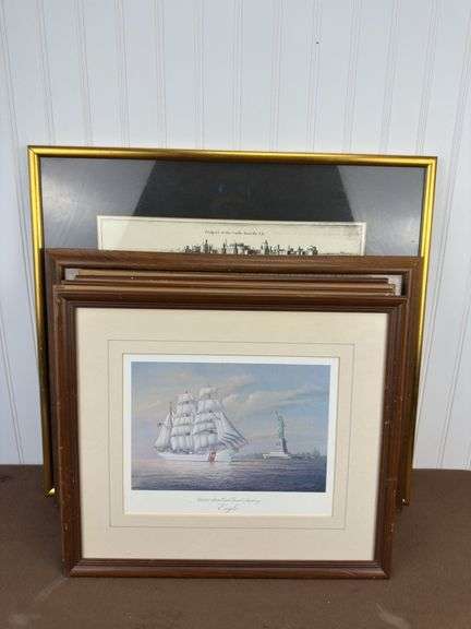 Framed prints, Windsor castle, street drawing, 6 sailboat pictures