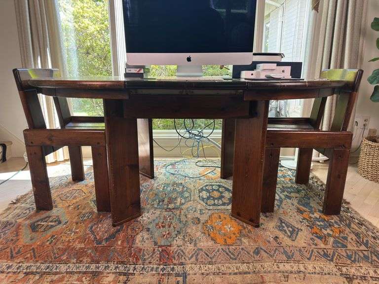 Silvio Coppola for Roche Bobois 47” Pine Table with 17” leaf and 6 Chairs