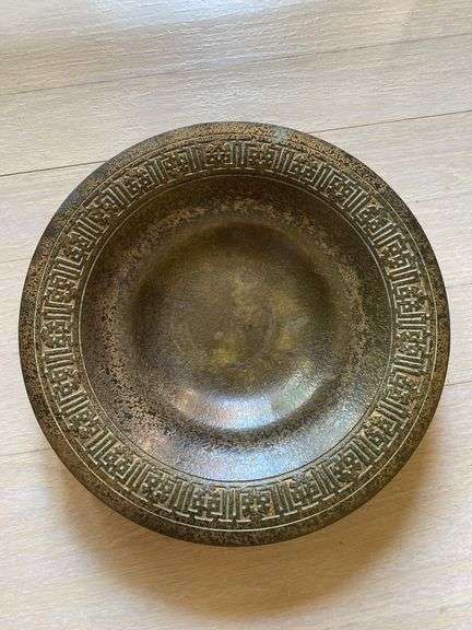 9” bronze bowl, geode with amethyst crystals 6” x 5”