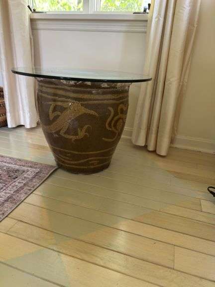 24” glass on  Chinese Black Egg Pottery plantar