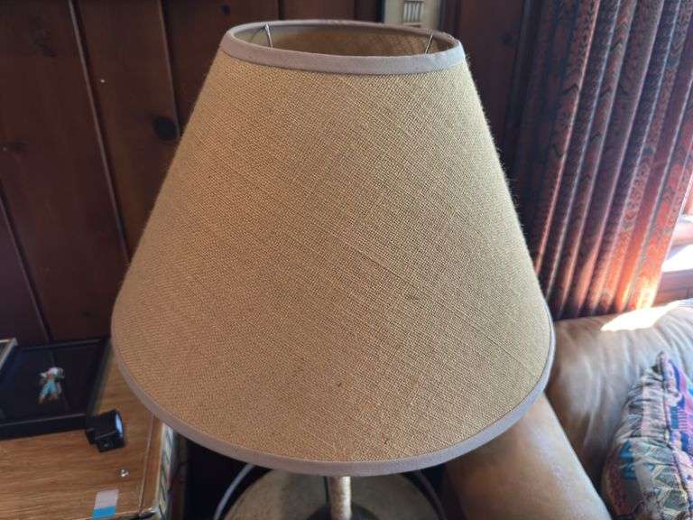 Table lamp with burlap shade 29”