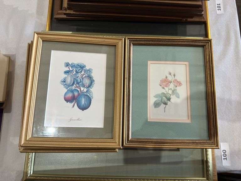 4 fruit and 6 rose framed prints