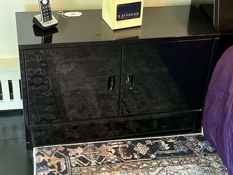 Pr of black laquered night stands