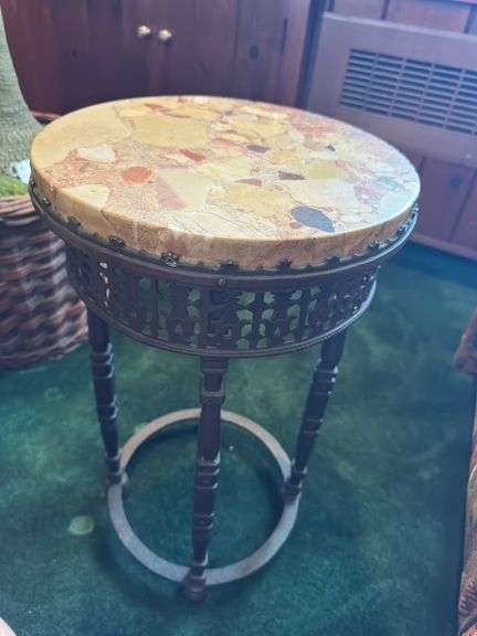 Marble top plant stand with iron base