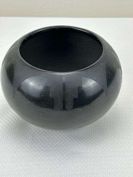 Signed Maria Martinez Blackware Pottery Bowl