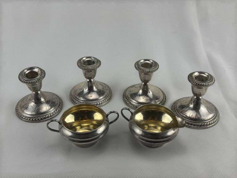 Sterling Silver - 4 weighted candle bases, cream and sugar