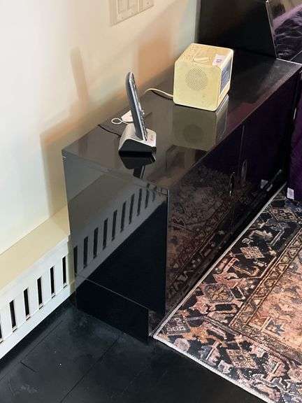 Pr of black laquered night stands