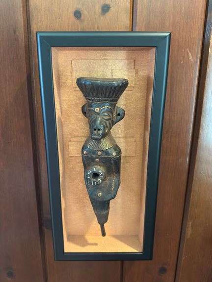 2 framed African ceremonial sculptures 7.5” x 15.5”
