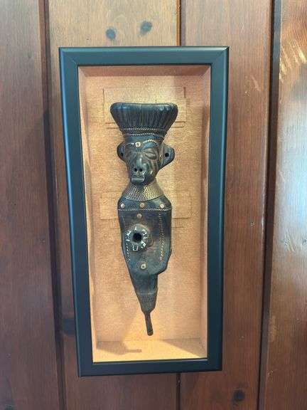 2 framed African ceremonial sculptures 7.5” x 15.5”