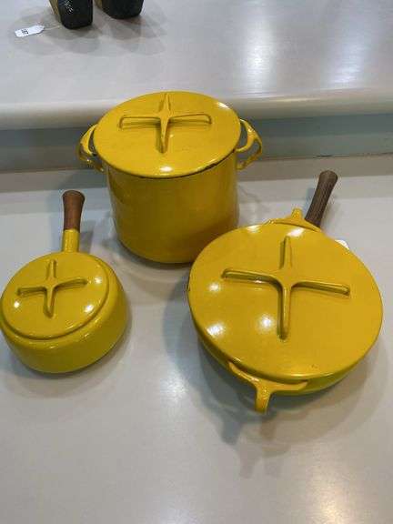 DANSK yellow cook set, skillet, pan, pot