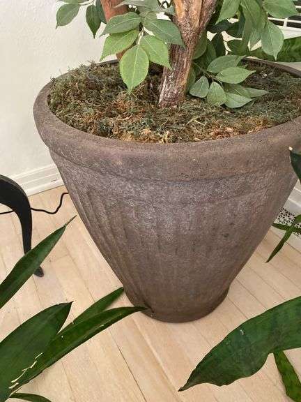 Artificial tree in large resin pot, 88” h
