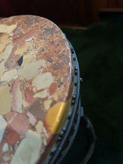 Marble top plant stand with iron base