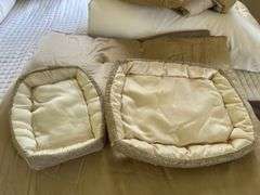 Left side of closet: rollerblades, backpack, brown velour pillows, king size pillow,  small comforters  50” X 65”,