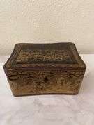 12.5” stone vase signed “Sverige”, decorative wood box with gold overlay print