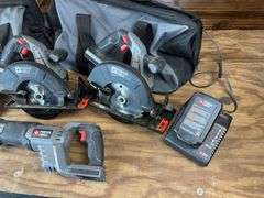 Porter Cable saws two chargers and one battery