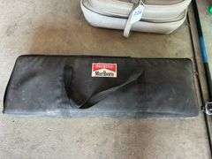 2 boat seats, fishing rods and tackle box