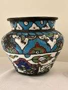 Enamel Brass Pot & Handled Pierced Bronze Brazier