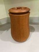 Wicker basket, wood turned canister, pottery vase with chain overlay